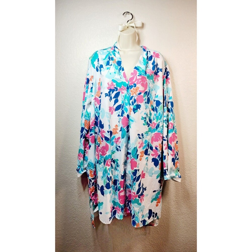 COOLIBAR Raval Dress Swim Cover-Up FLORAL 3X PLUS Women UPF 50+ Pockets CRUISE